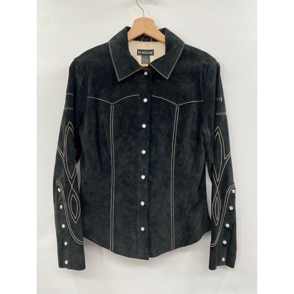 Vintage suede leather bebe M‎ stitched western pearl snap